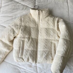 Zara Cream Cable Knit Puffer Jacket M